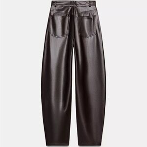 Zara High Rise Women faux leather pants - Dark Brown